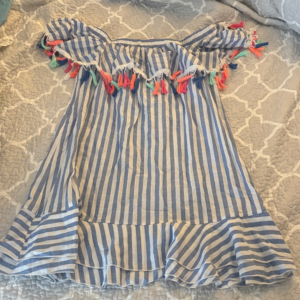 SHEIN Blue Striped Mini Dress with Tassels
